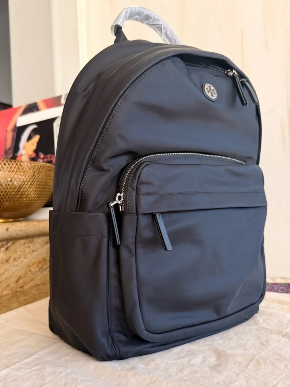 New Tory Burch Ella Black Nylon Backpack large